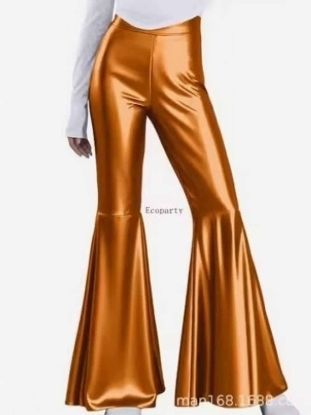 Women's High-Shine Orange Flared Pants - Metallic Bell Bottoms